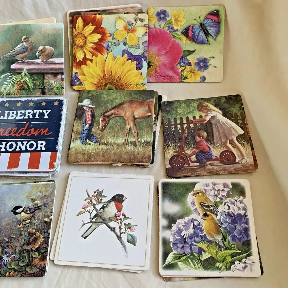 VTG Paper Coasters Lot Cottagecore Country Birds Flower (46 PCs) Mixed Used NEW